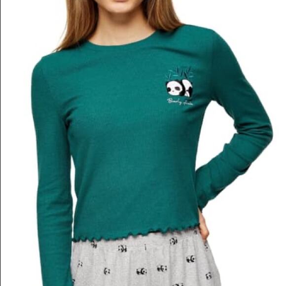 Topshop Panda Ribbed Two Piece Piece Pajama Set - Picture 1 of 12